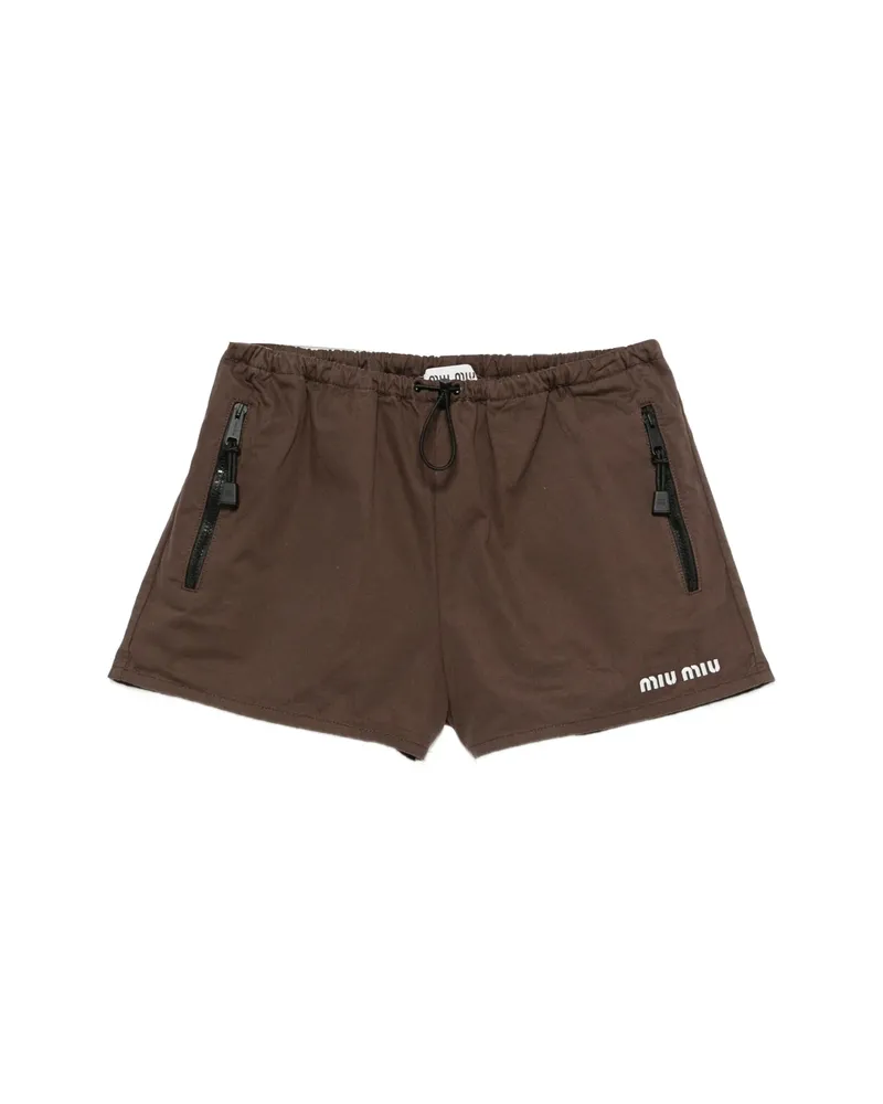 Miu Miu Logo-print Shorts Brown