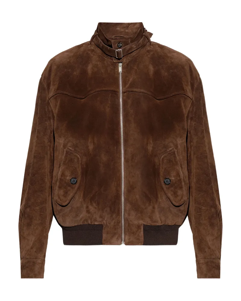 Alexander McQueen Zip-up Suede Jacket Brown