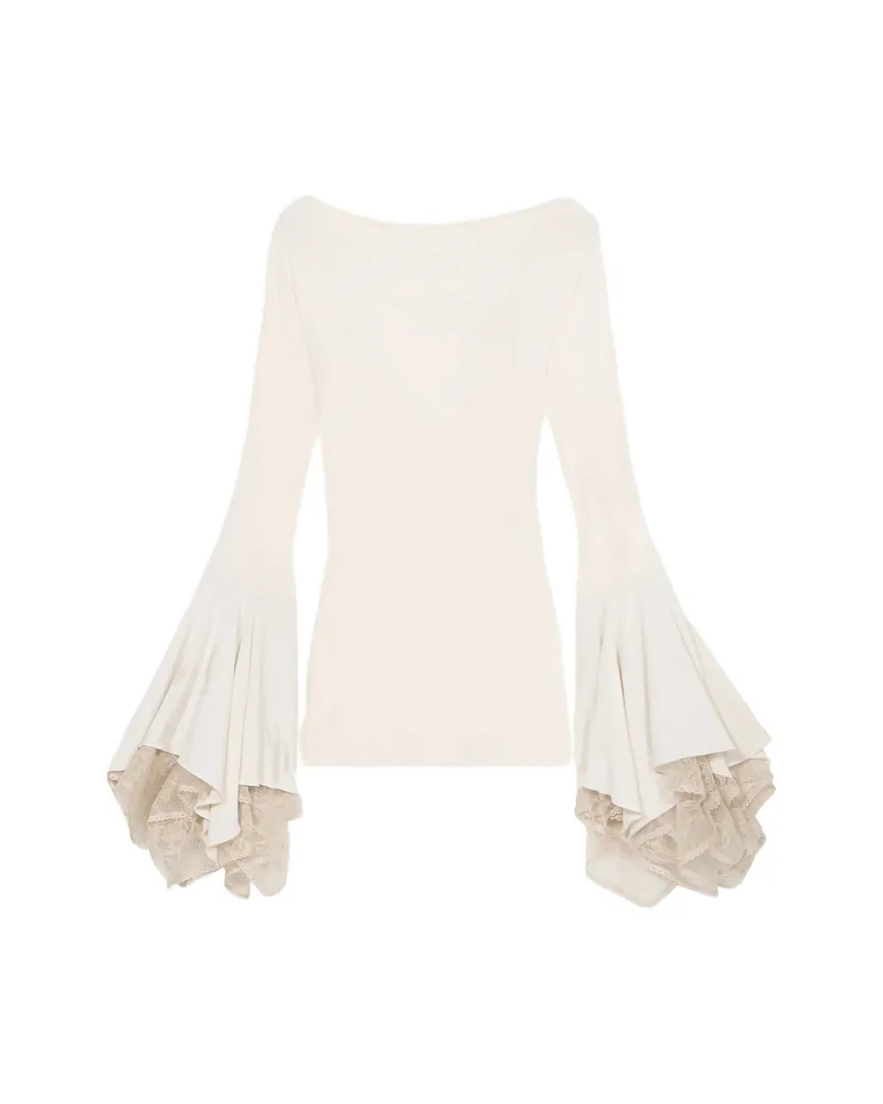 Blumarine Lace Flared-sleeve Mini Dress Neutrals
