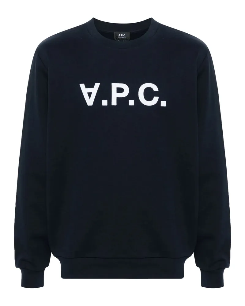 A.P.C. A. p.c. Flocked-logo Cotton Sweatshirt Blue