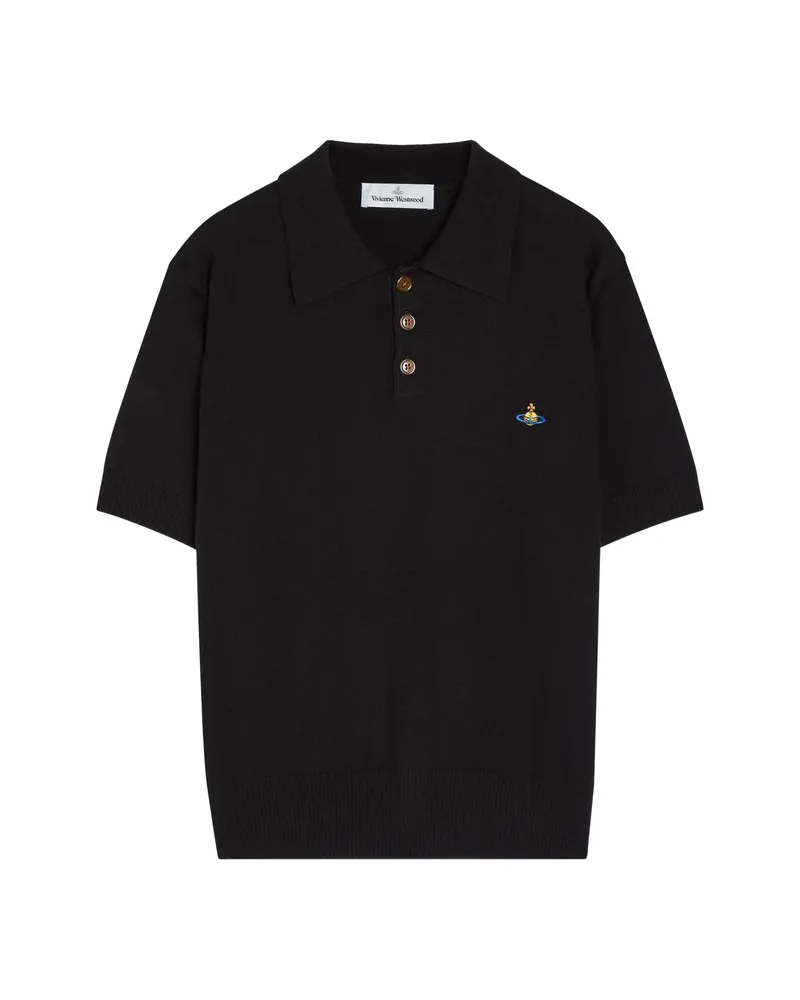Vivienne Westwood Embroidered-motif Ribbed-trim Polo Shirt Black