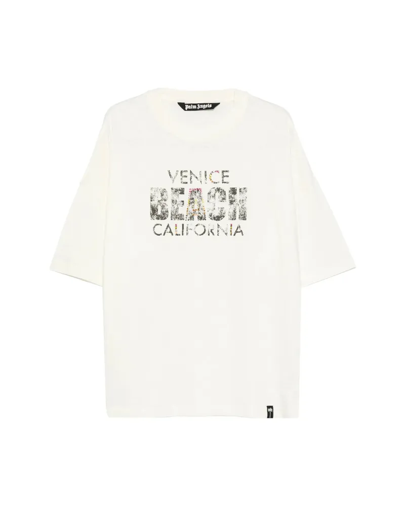 Palm Angels Graphic-print Rhinestone-embellished T-shirt Neutrals