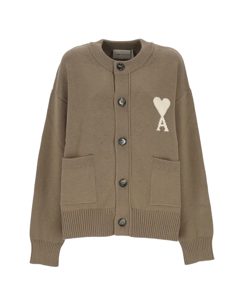 AMI Paris Heart-motif Pocket Cardigan Neutrals