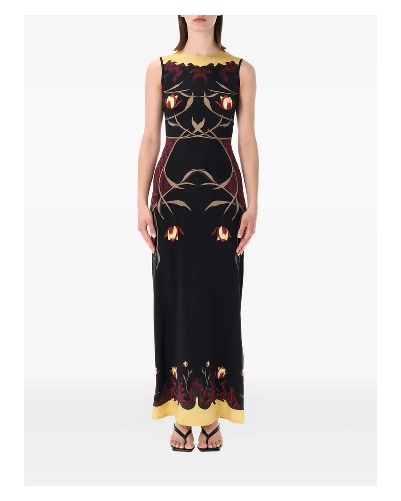 Marine Serre Floral-print Sleeveless Maxi Dress Black