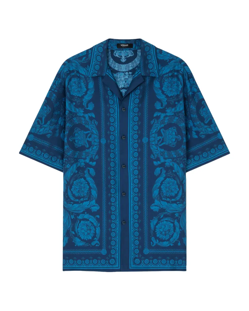 Versace Barocco-print Short-sleeve Shirt Blue