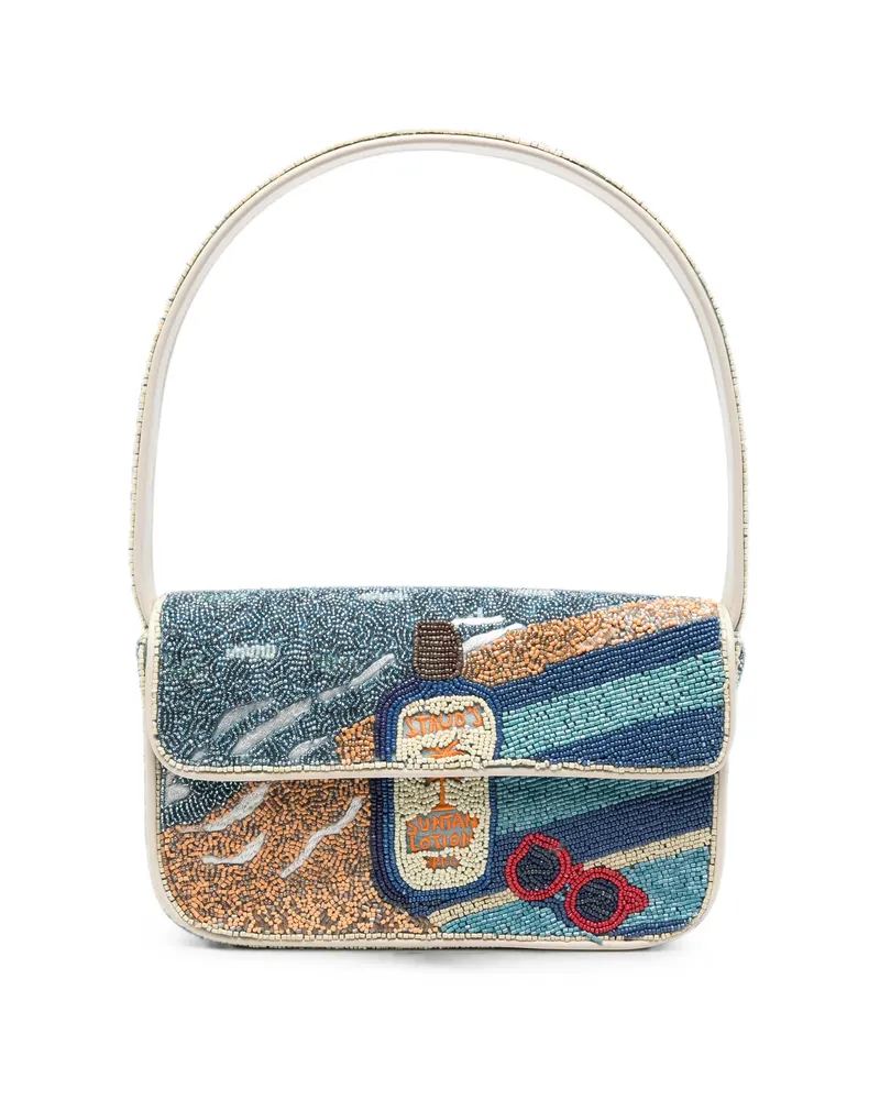 STAUD Bead-embellished Tommy Shoulder Bag Blue