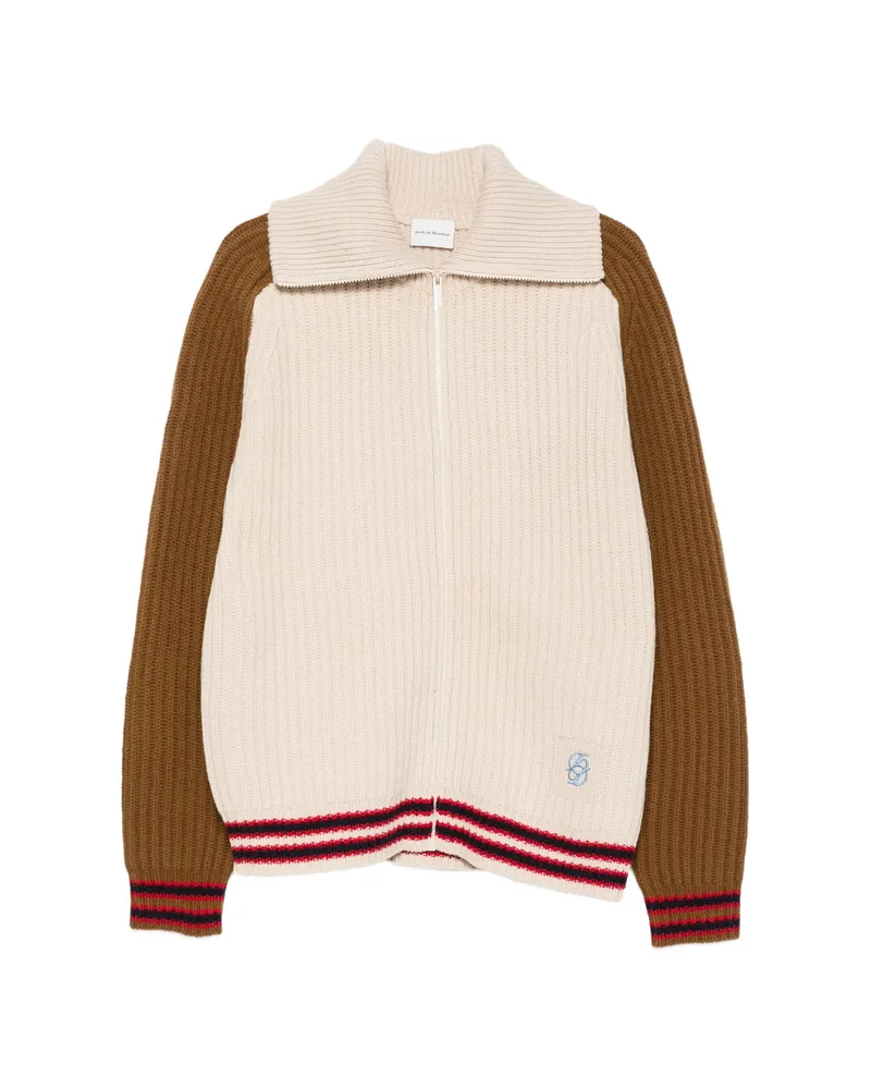 Drôle de Monsieur Ribbed-knit Zip-up Cardigan Neutrals