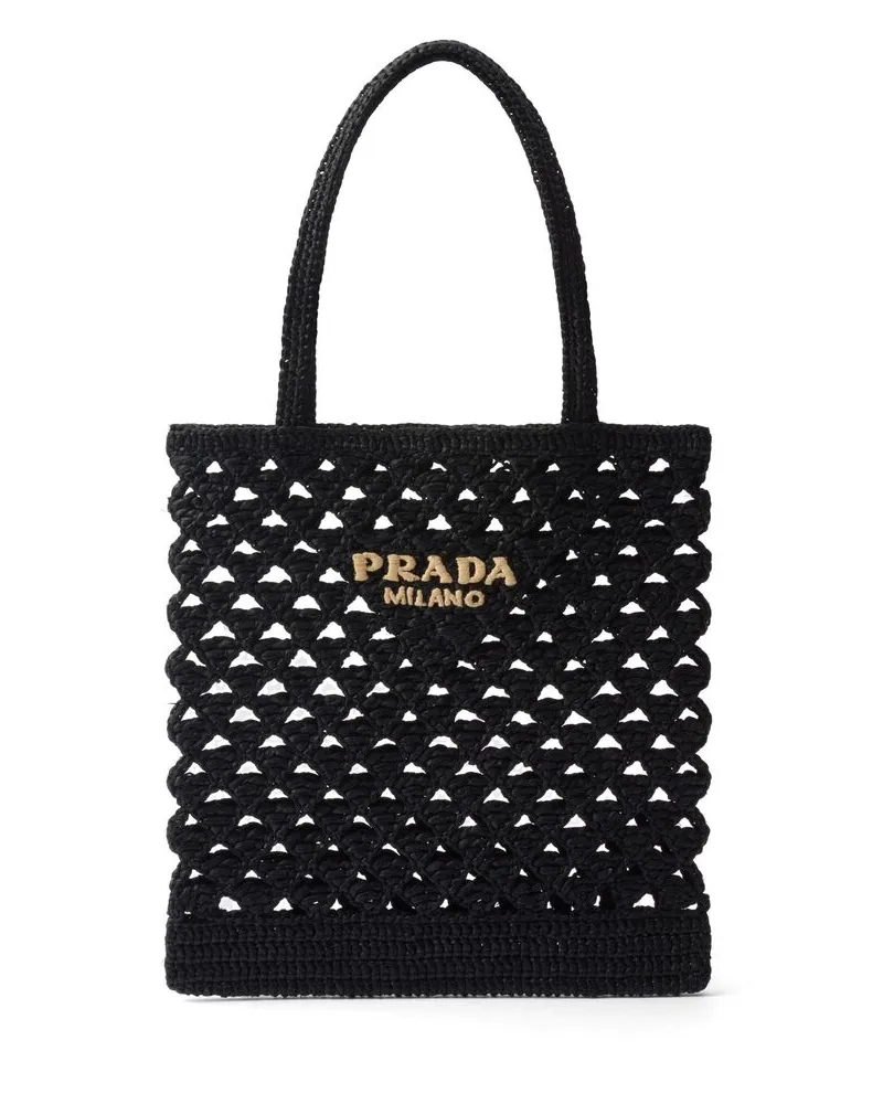 Prada Woven Crochet Tote Bag Black