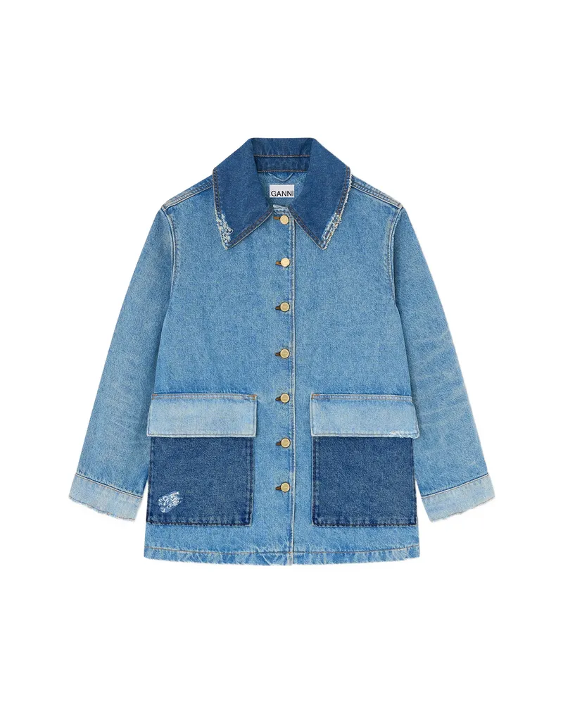 Ganni Jacket In Patchwork Denim Blue