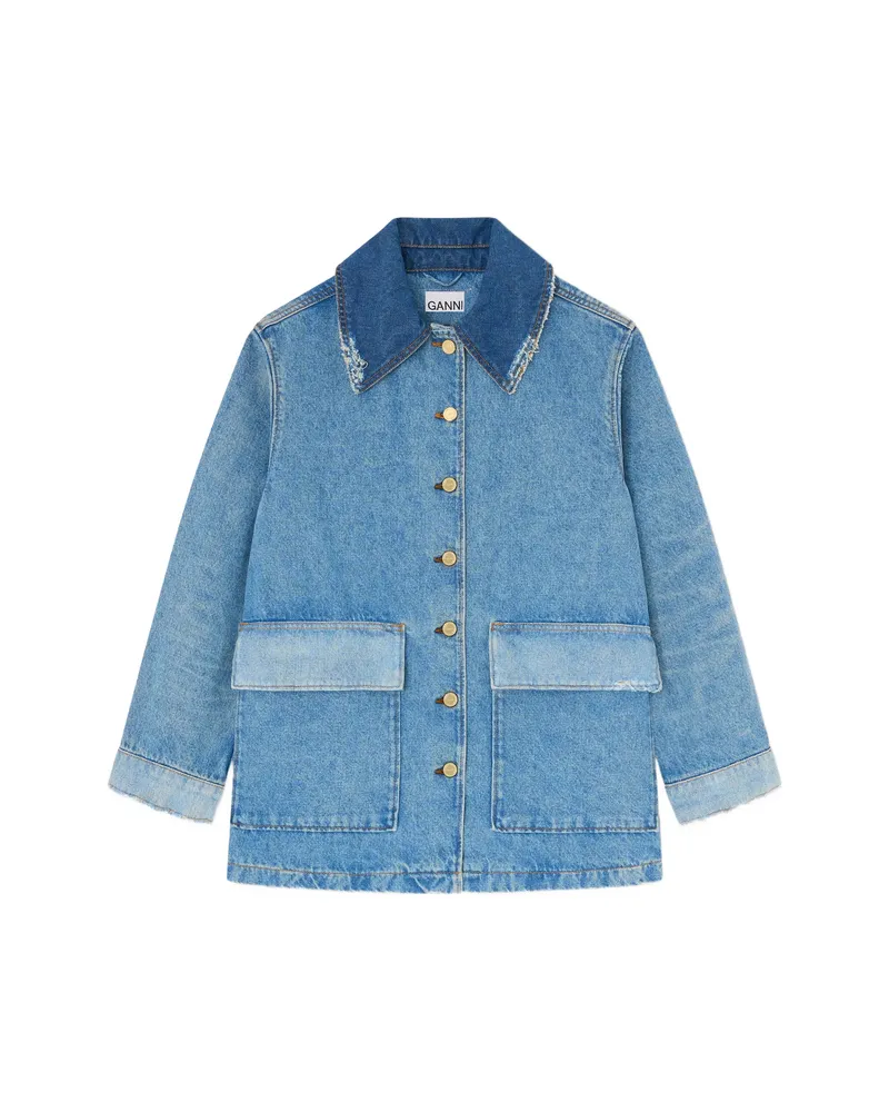 Ganni Raw-cut Denim Jacket Blue
