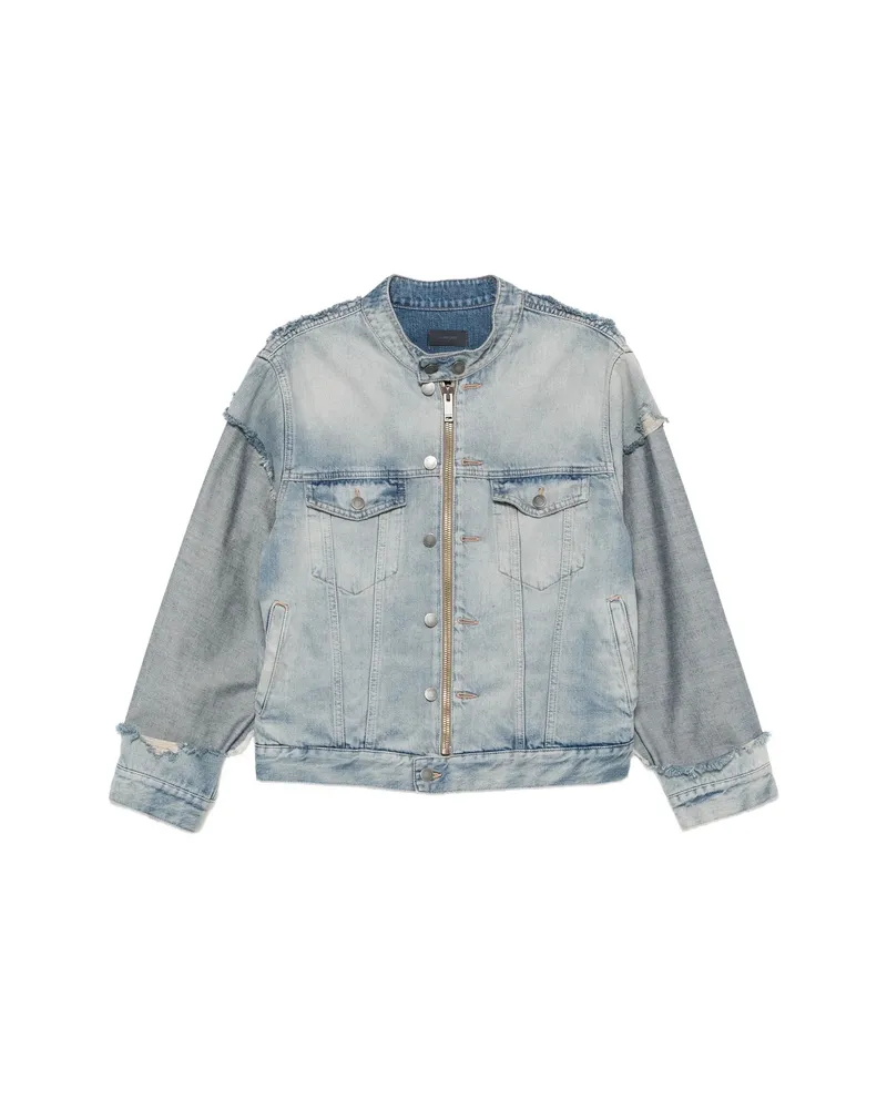 Haikure Distressed Panelled Denim Jacket Blue