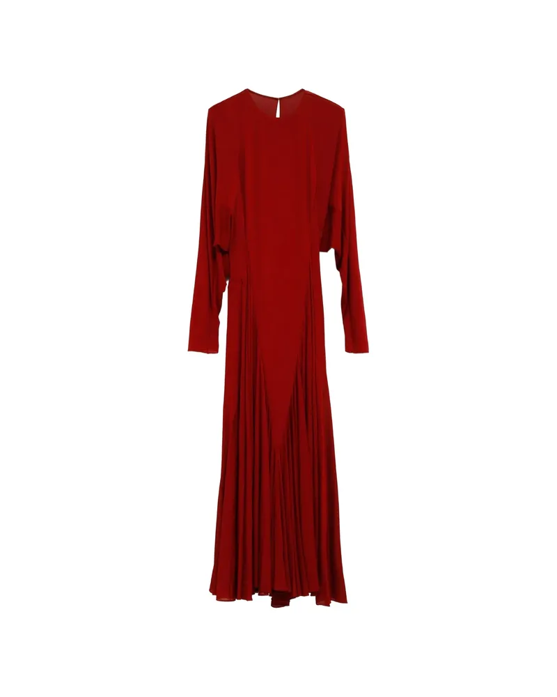 Alaïa Pleated Long-sleeve Maxi Dress Red
