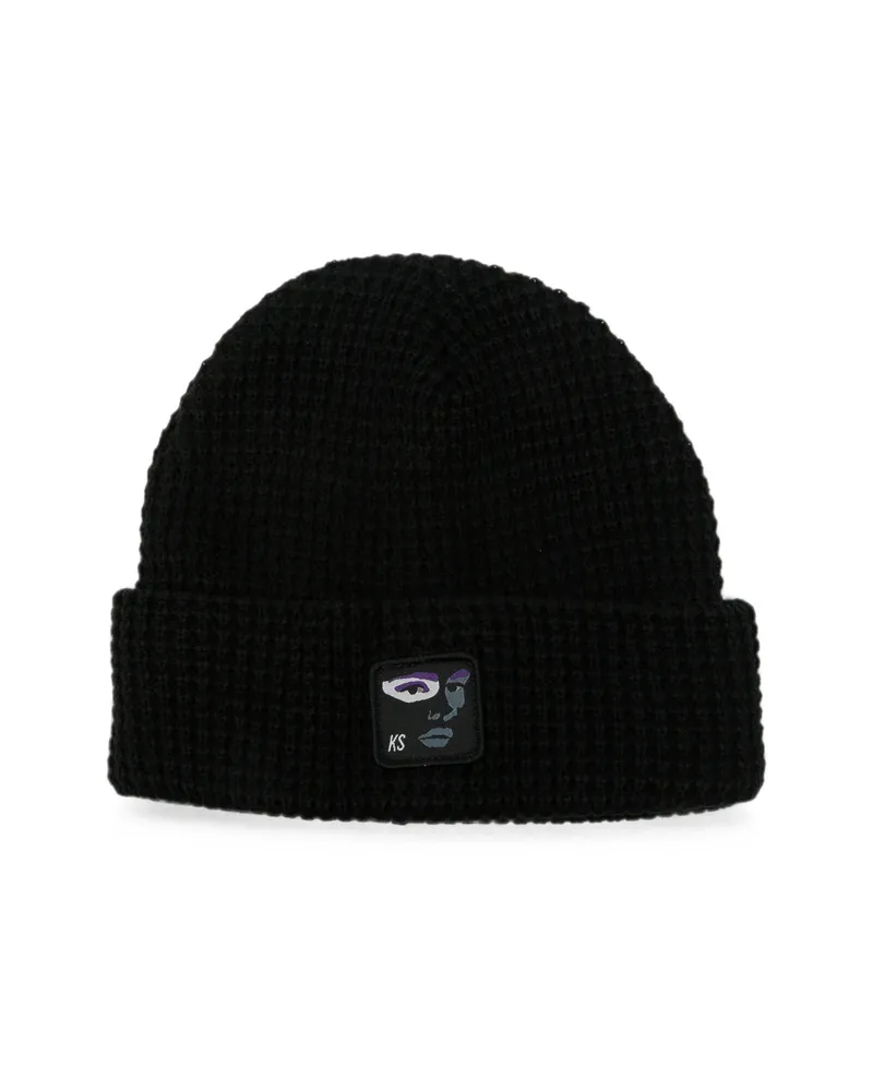 KidSuper Logo-patch Waffle-knit Beanie Hat Black