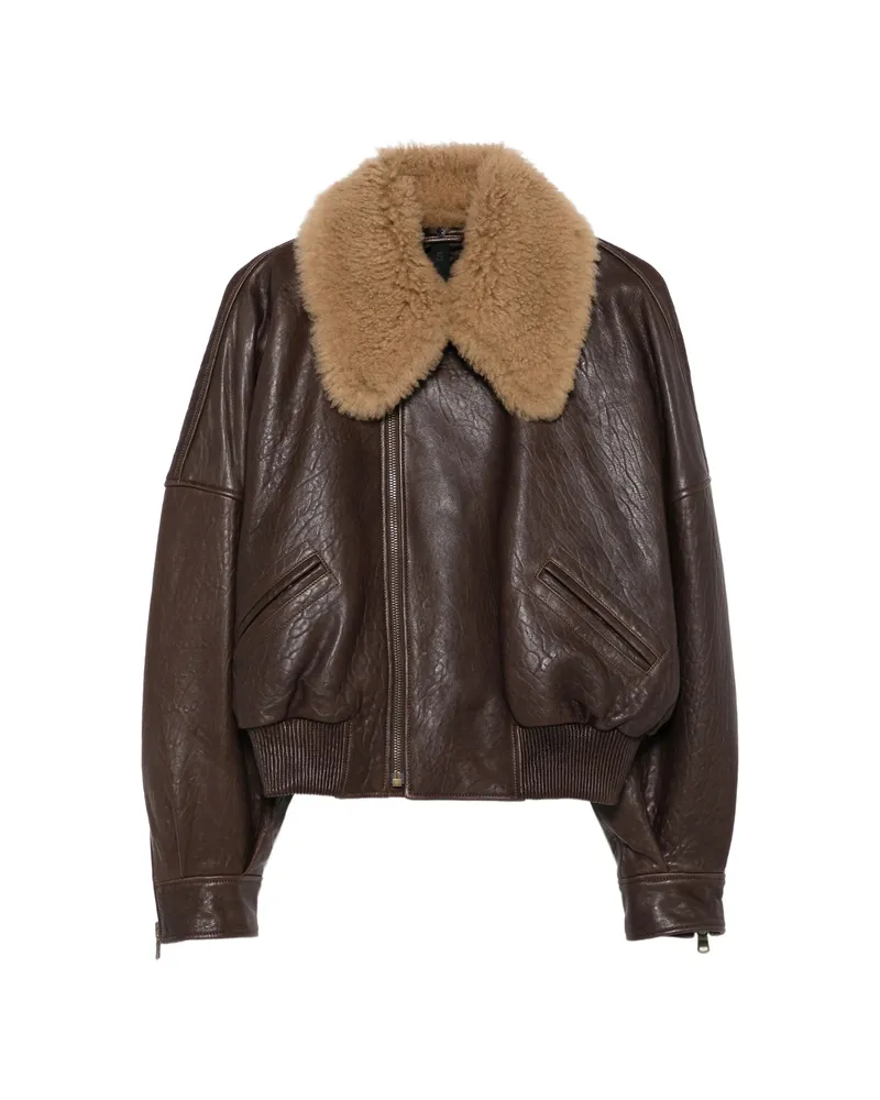 Petar Petrov Shearling-collar Leather Jacket Brown