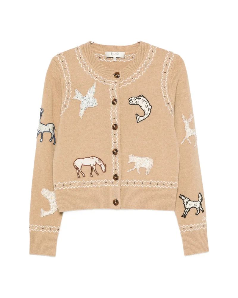 Sea Winslow Animal-patch Cardigan Neutrals