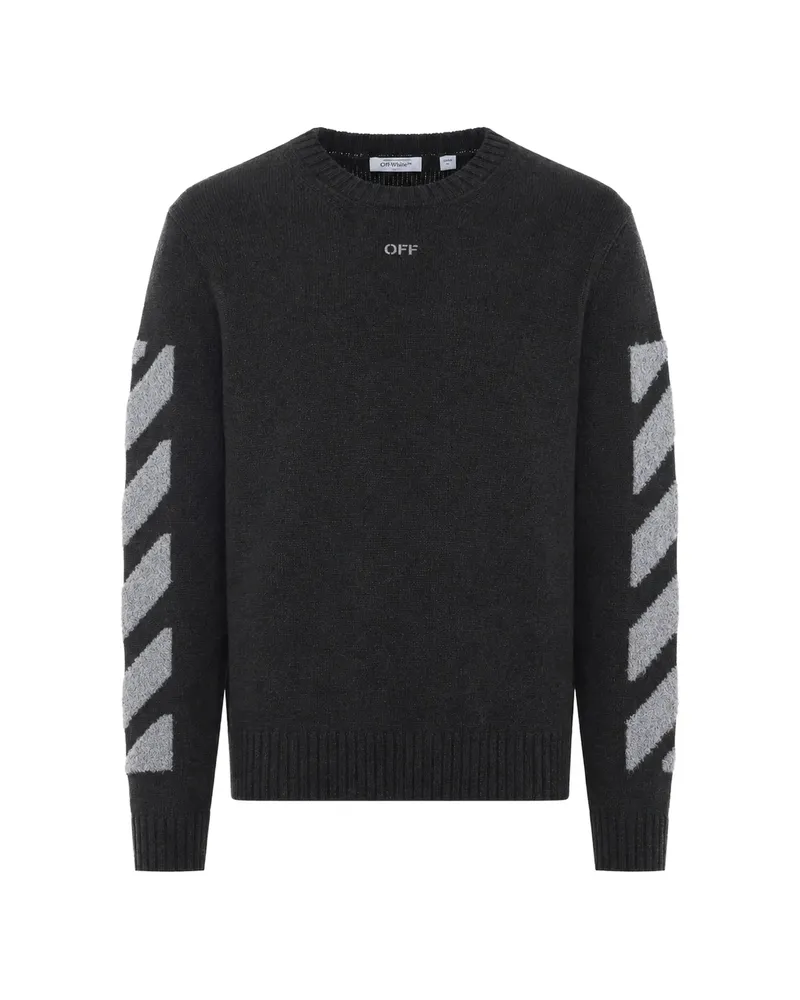 OFF-WHITE Off-white Diag Fuzzy Knit Crew-neck Sweater Black