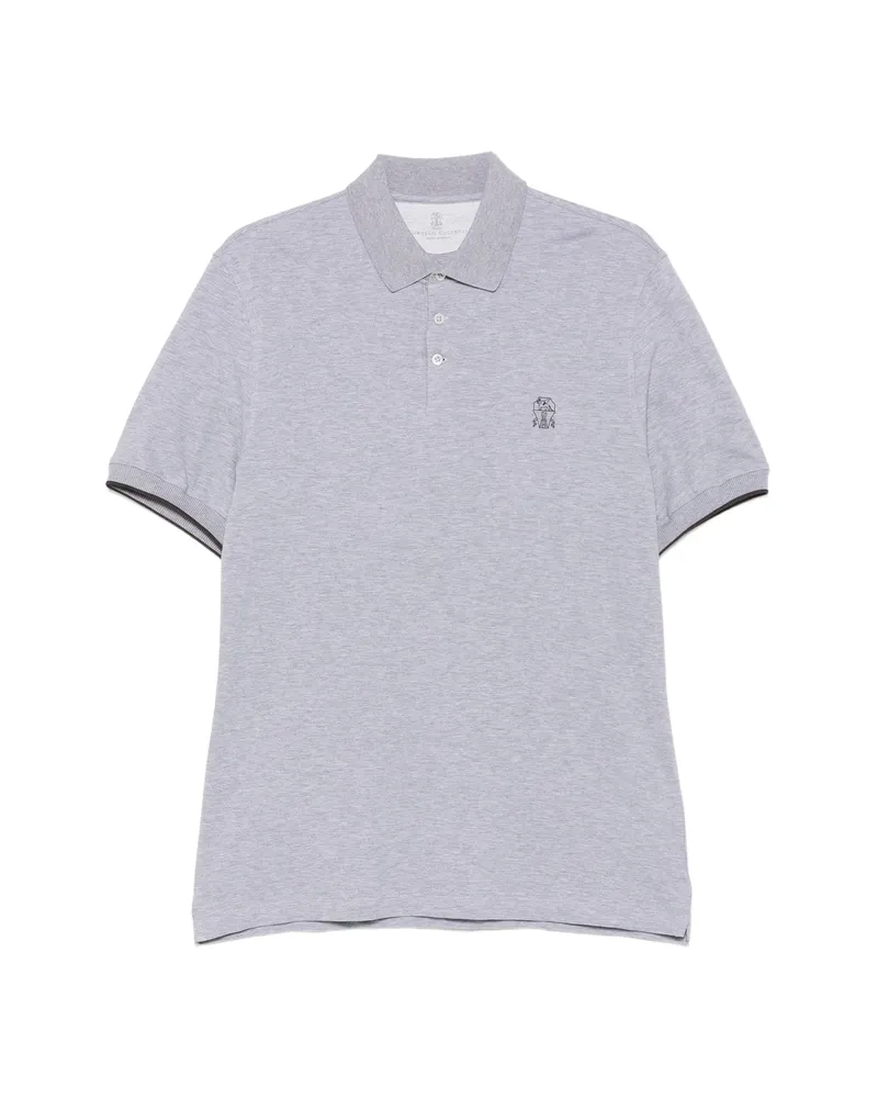 Brunello Cucinelli Logo-embroidered Piqué Polo Shirt Grey