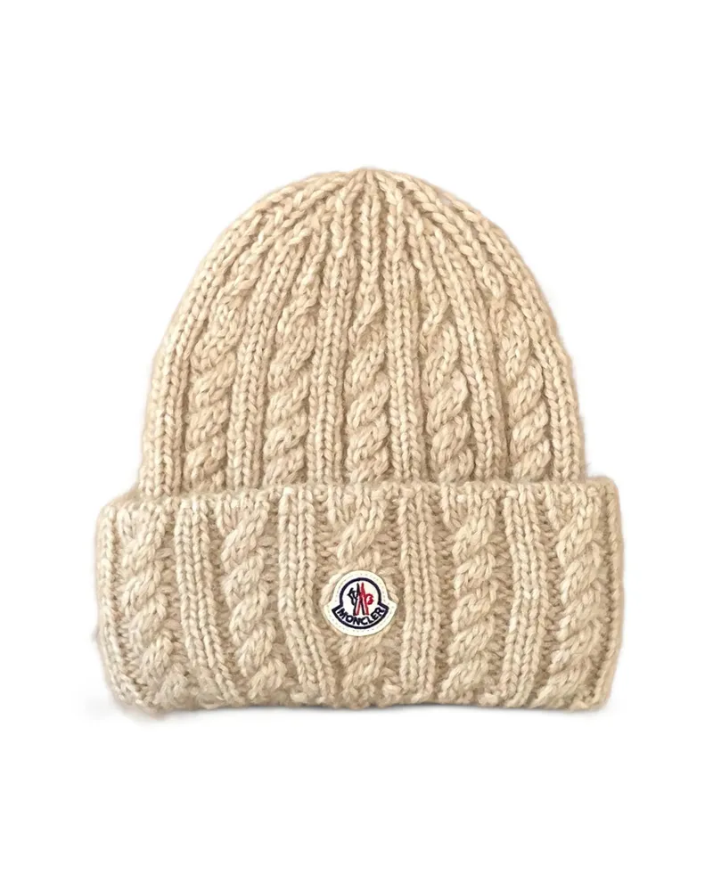 Moncler Cable Knit Wool Blend Beanie Neutrals