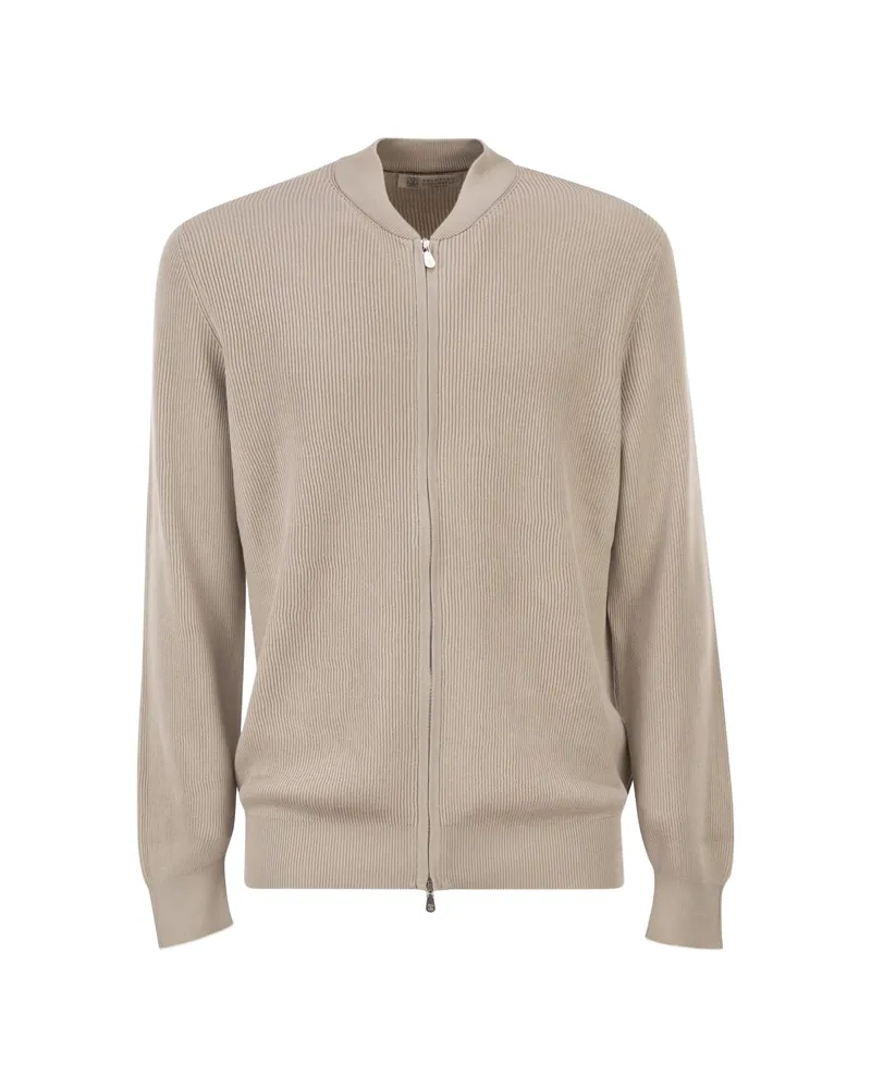 Brunello Cucinelli Zipped Cotton Cardigan Neutrals