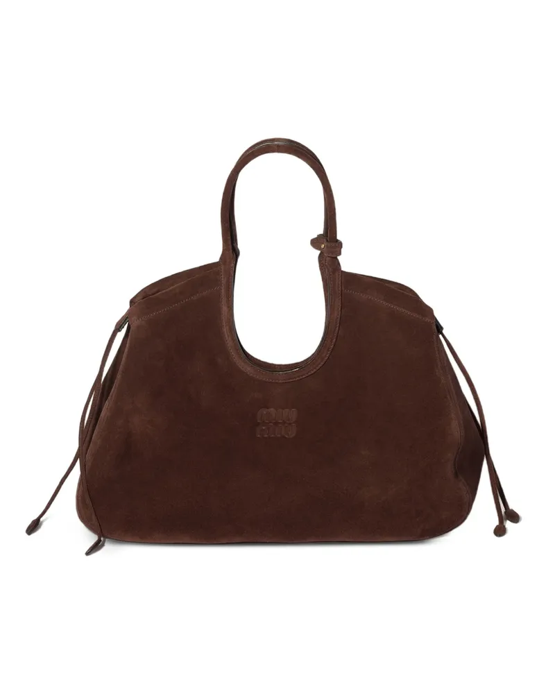 Miu Miu Ivy Suede Tote Bag Brown