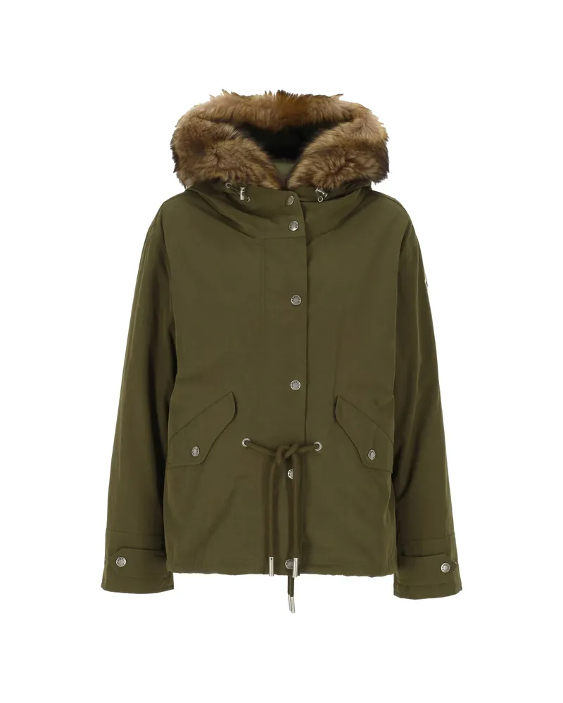 Moncler Shearling Trim Parka Coat Green