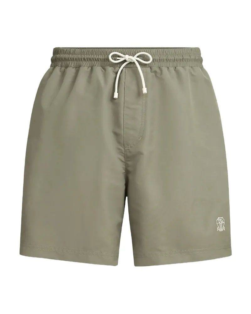 Brunello Cucinelli Drawstring Logo Swim Shorts Green