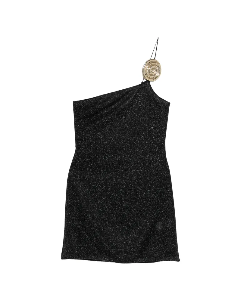 Oséree Lumière Spiral One-shoulder Mini Dress Black