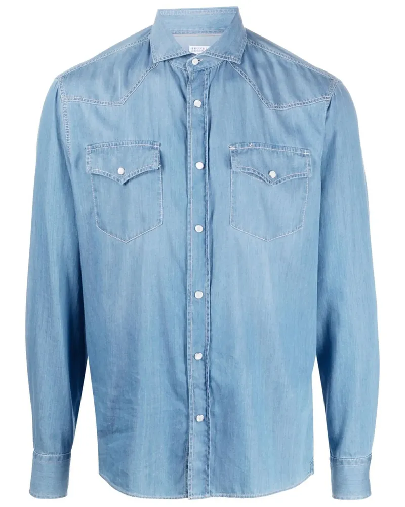 Brunello Cucinelli Long-sleeved Denim Shirt Blue