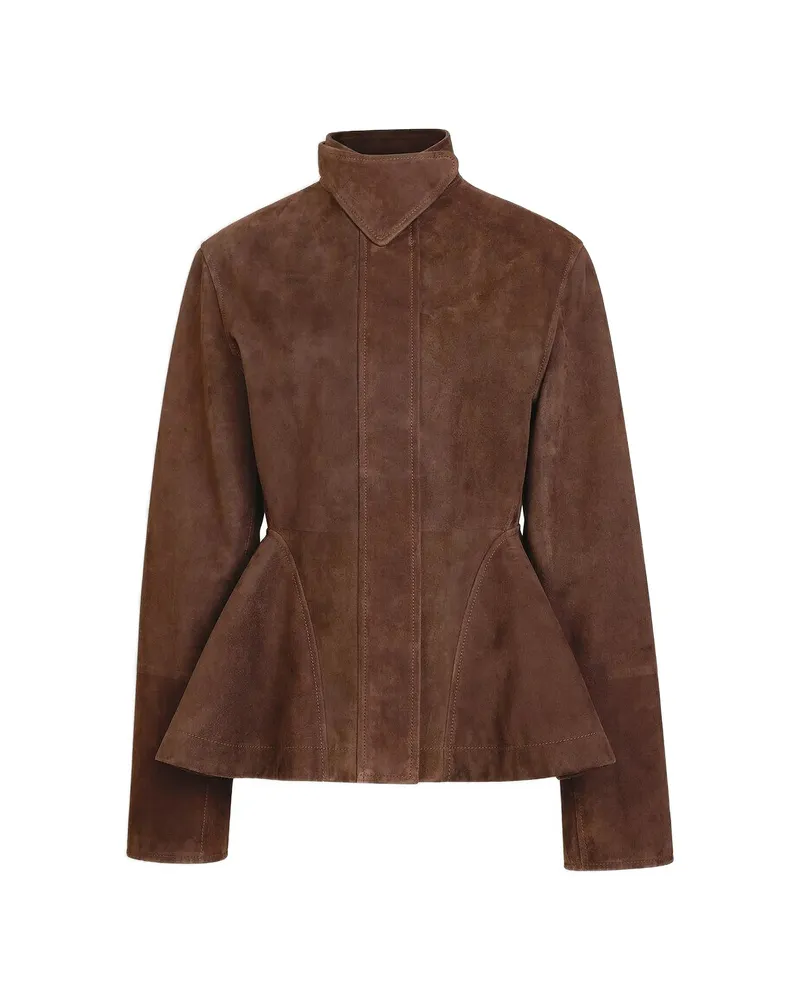 Alaïa Suede Goatskin Peplum Jacket Brown