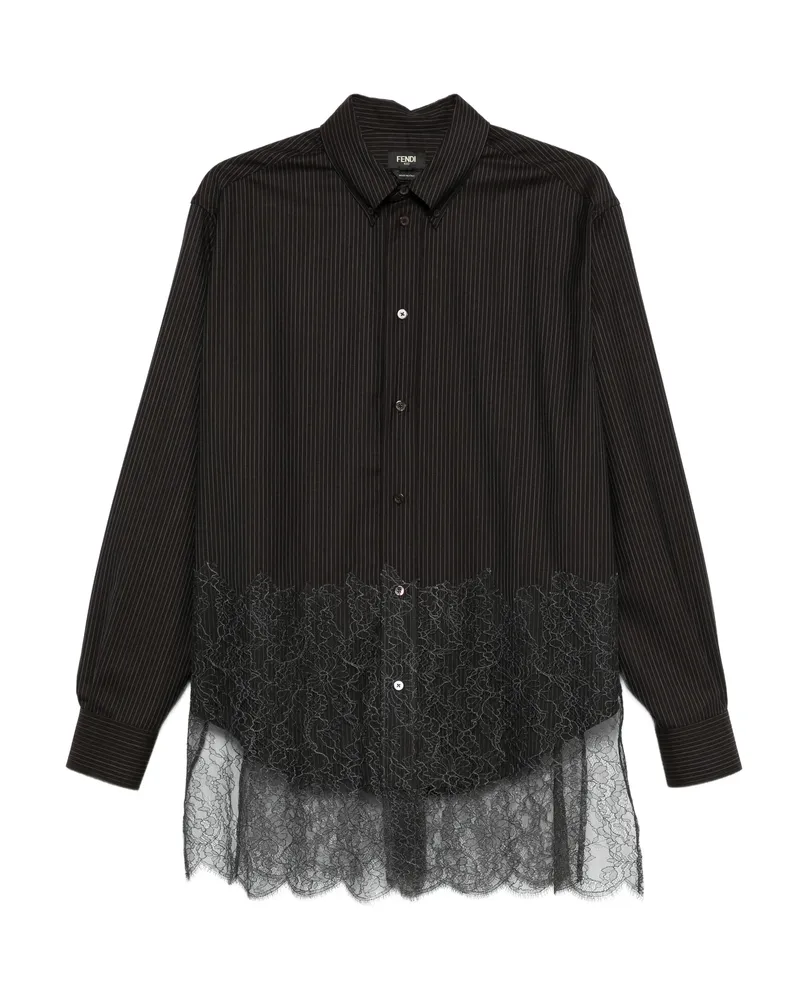 Fendi Striped Lace-detailing Shirt Brown