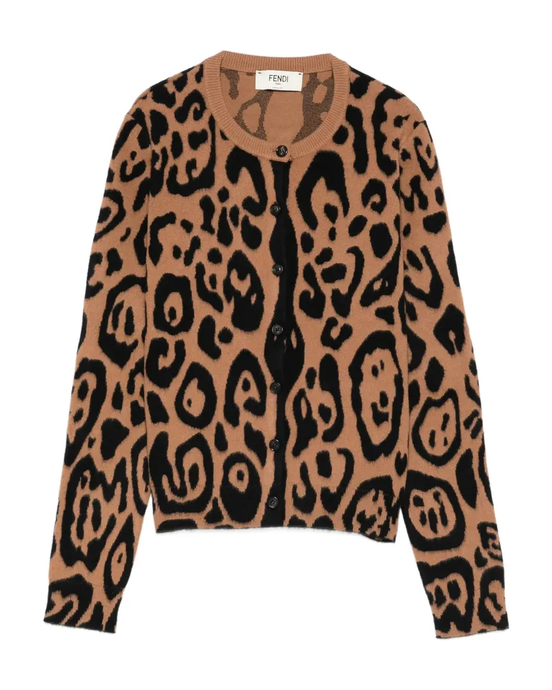 Fendi Buttoned Animal-print Cardigan Brown