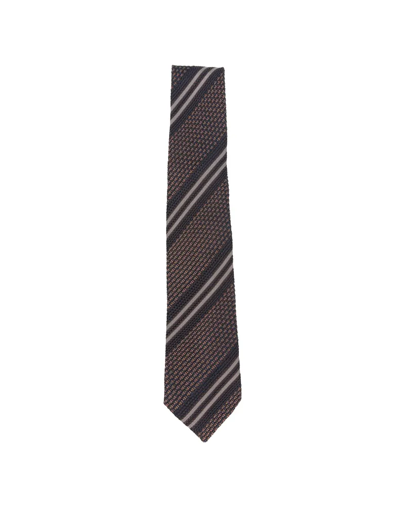 Tagliatore Diagonal-stripe Waffle-knit Tie Blue