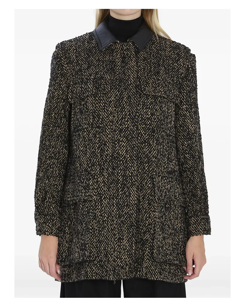 Max Mara Angio Herringbone Leather-collar Jacket Brown