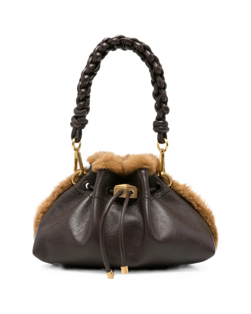 Jimmy Choo Cinch Shearling-trim Shoulder Bag Brown
