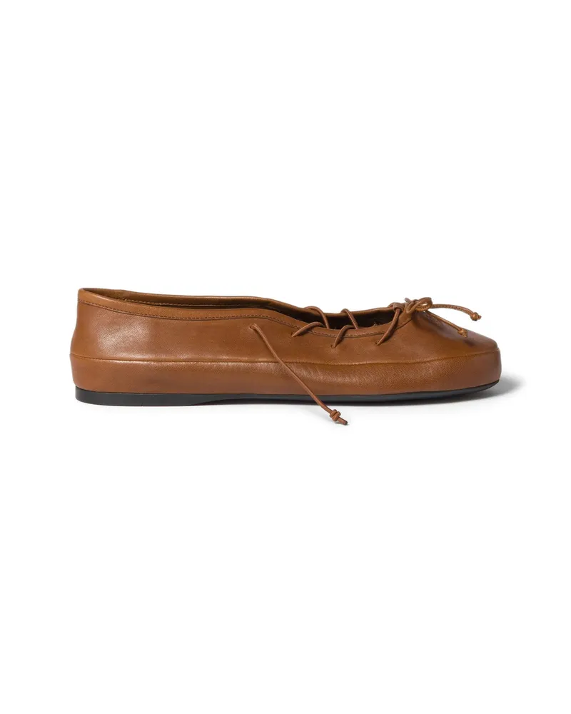 Miu Miu Lace-up Ballerina Shoes Brown