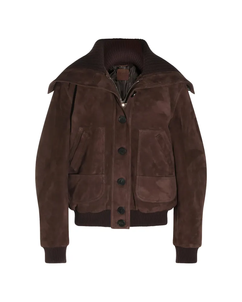 ATTICO Ribbed-collar Suede Jacket Brown