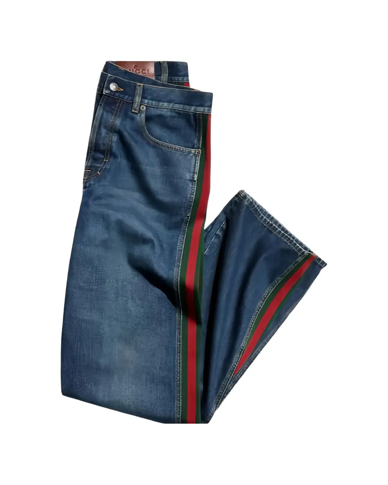 Gucci Web-stripe Straight-leg Jeans Blue