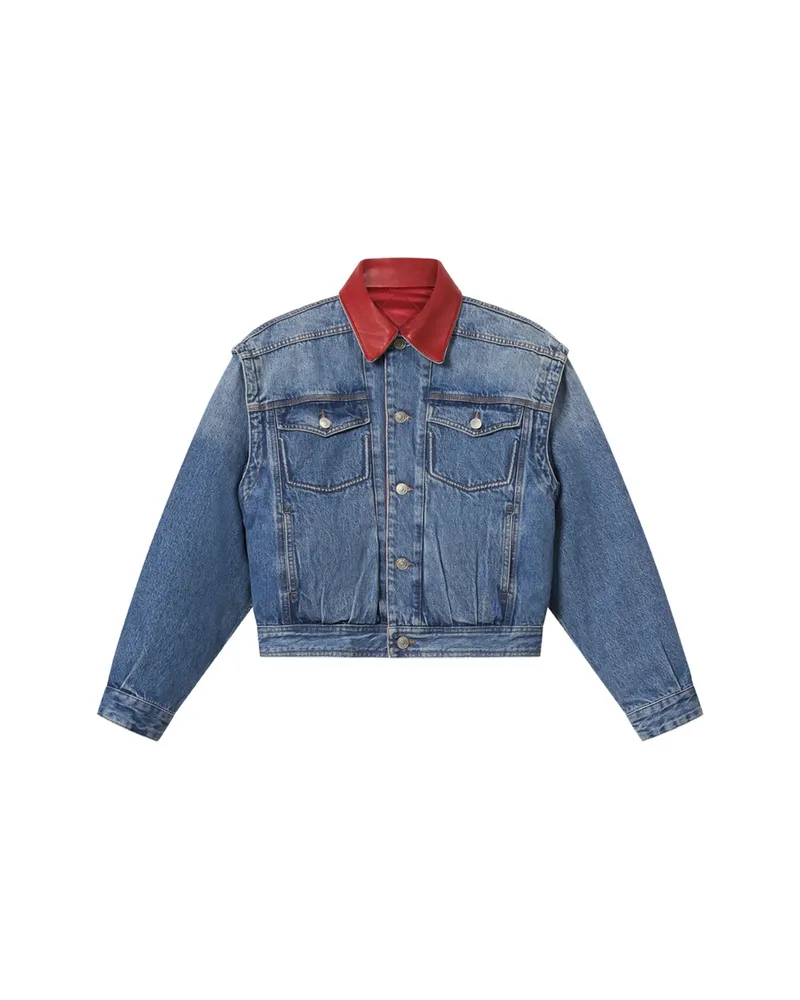 Isabel Marant Devyn Denim Jacket With Leather Collar Blue