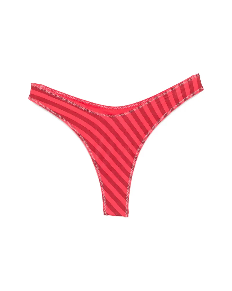 Frankies Bikinis X Jennie Full Moon Striped Satin Bikini Bottoms Red
