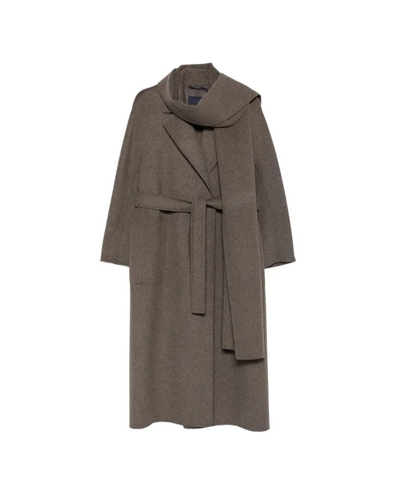 Max Mara Scarf-detail Belted Coat Brown