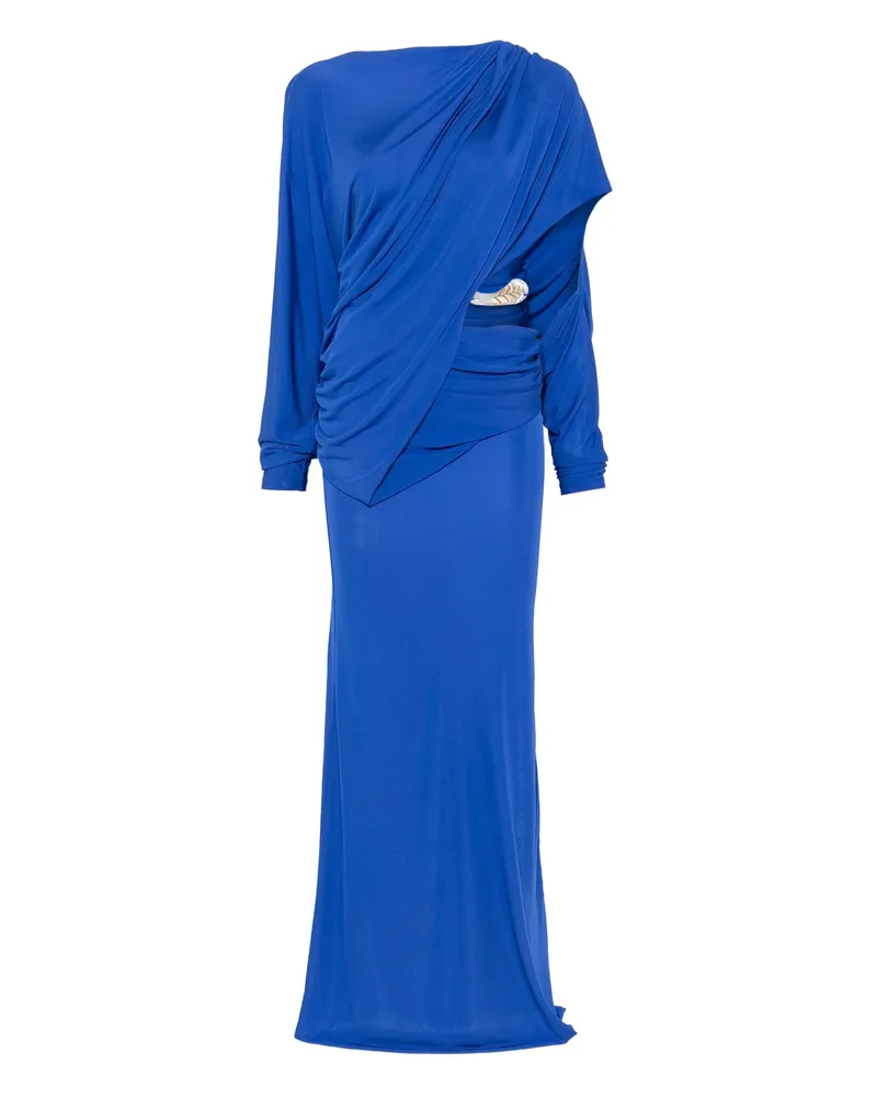 Christopher Esber Encased Nature Draped One-shoulder Dress Blue