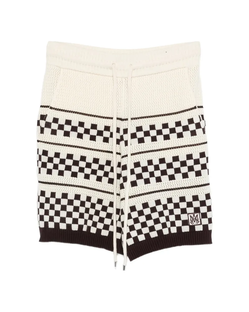 Amiri Check Drawstring Shorts Neutrals