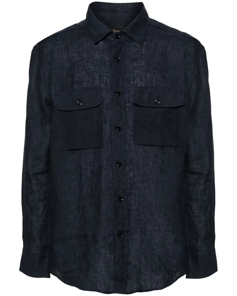 Brioni Button-up Linen Shirt Blue