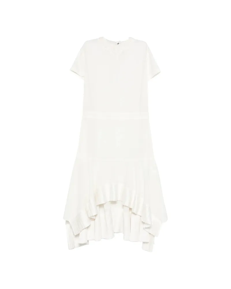 Sacai Ruffled Short-sleeve Asymmetric Dress White