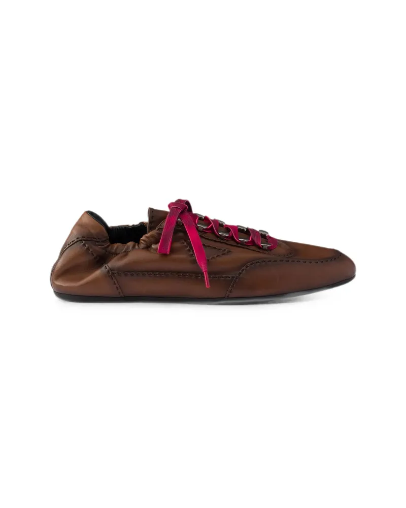 Prada Collapse Nappa Leather Sneakers With Hooks Brown