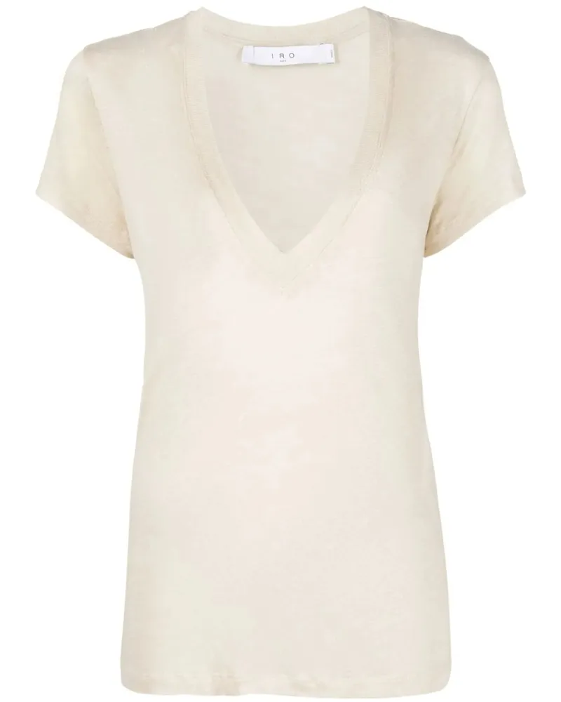 IRO V-neck Short-sleeved Linen T-shirt Neutrals