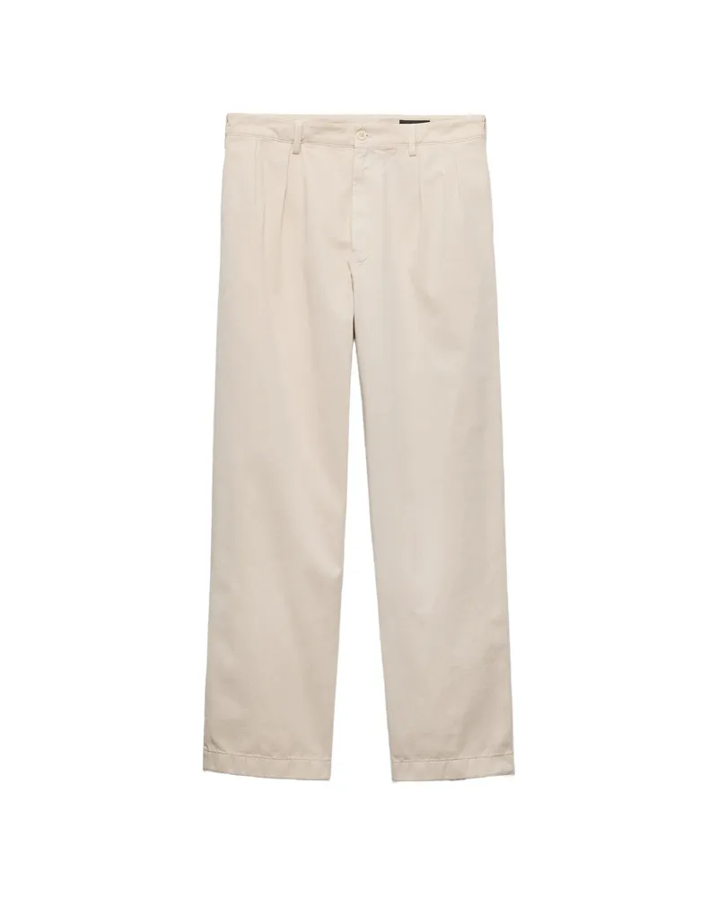 Prada Wide-leg Cotton Pants Neutrals