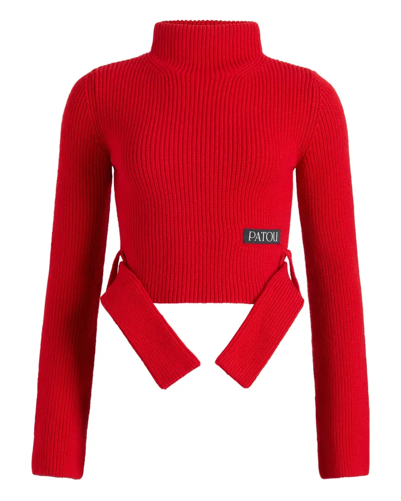 Patou Ribbed Mock-neck Top Red
