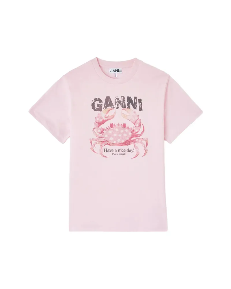 Ganni Crab-print T-shirt Pink