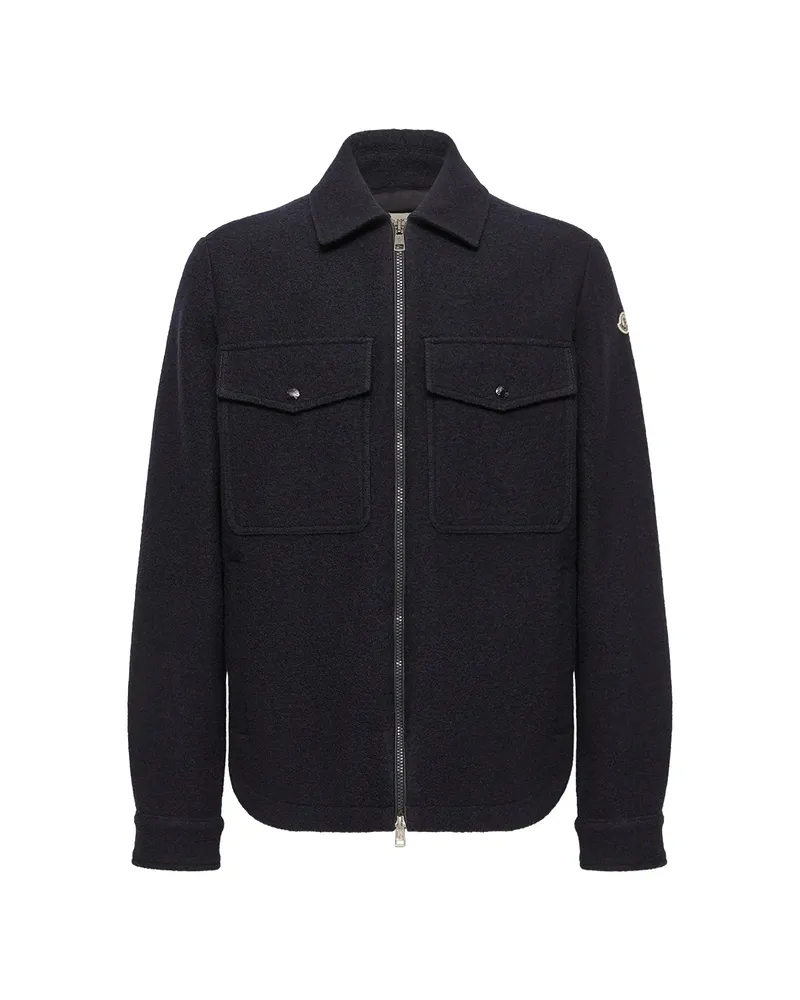 Moncler Zip-up Wool Shirt Jacket Blue